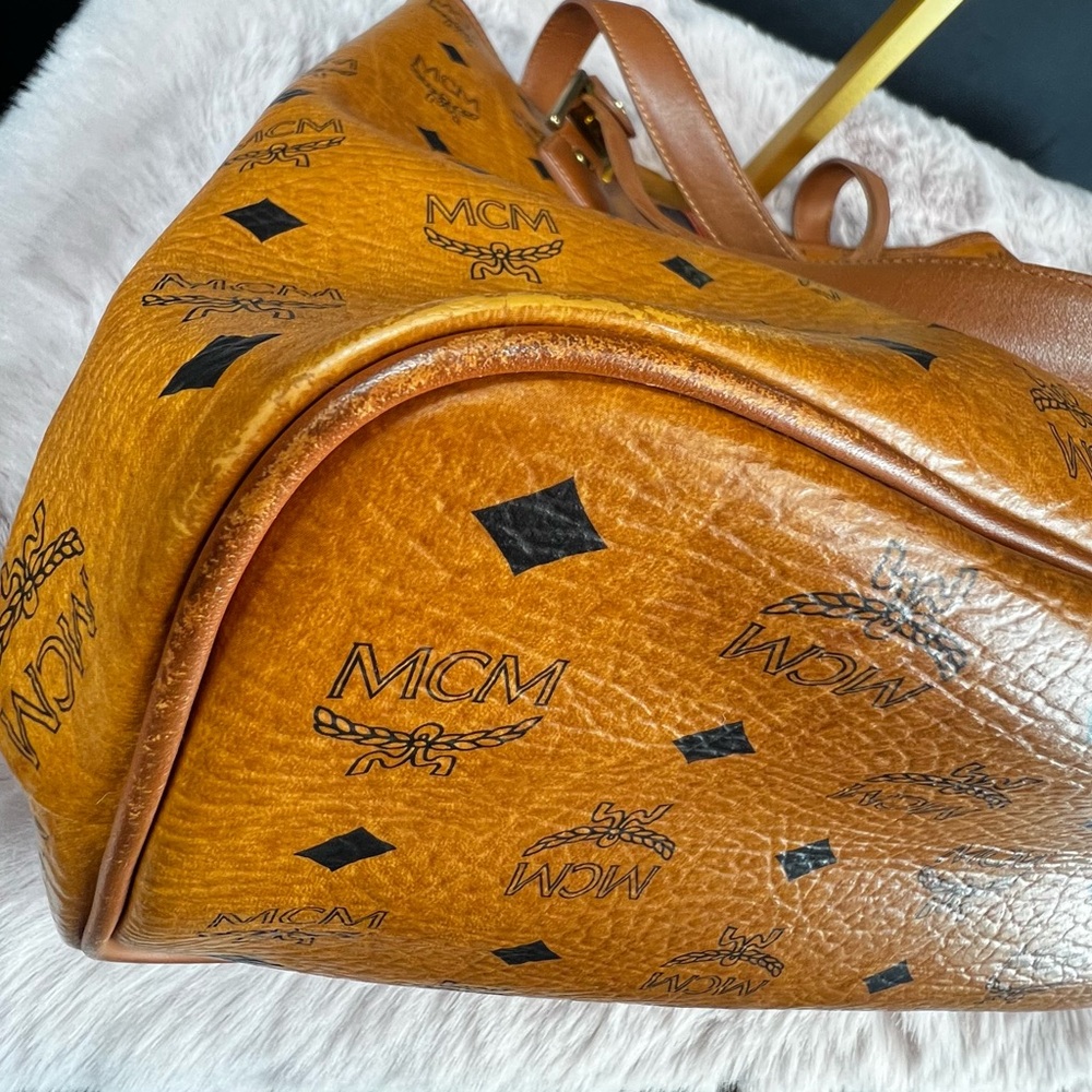 MCM Cognac Tan & Orange Visetos Leather Tote with Gold Hardware - Picture 11 of 14